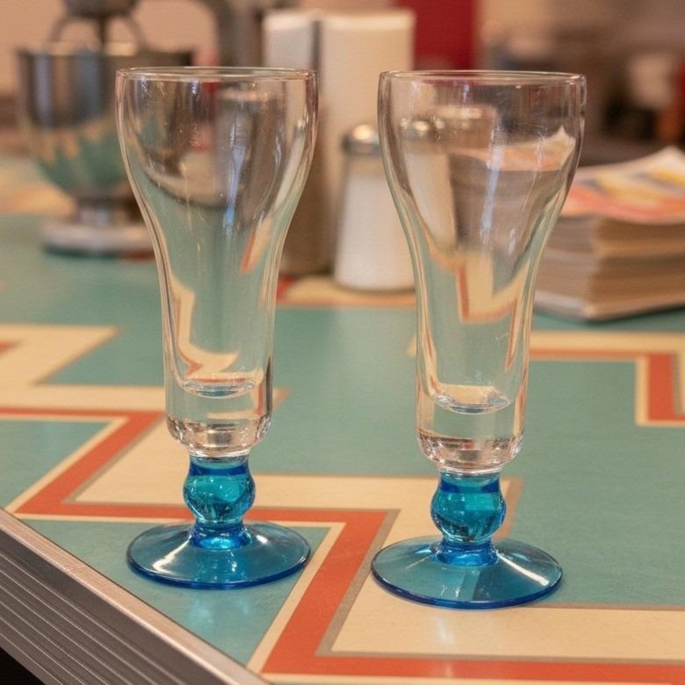 Sapphire Blue‎ Tulip Sundae Parfait Glasses, Set of 2, Mid-Century Glassware